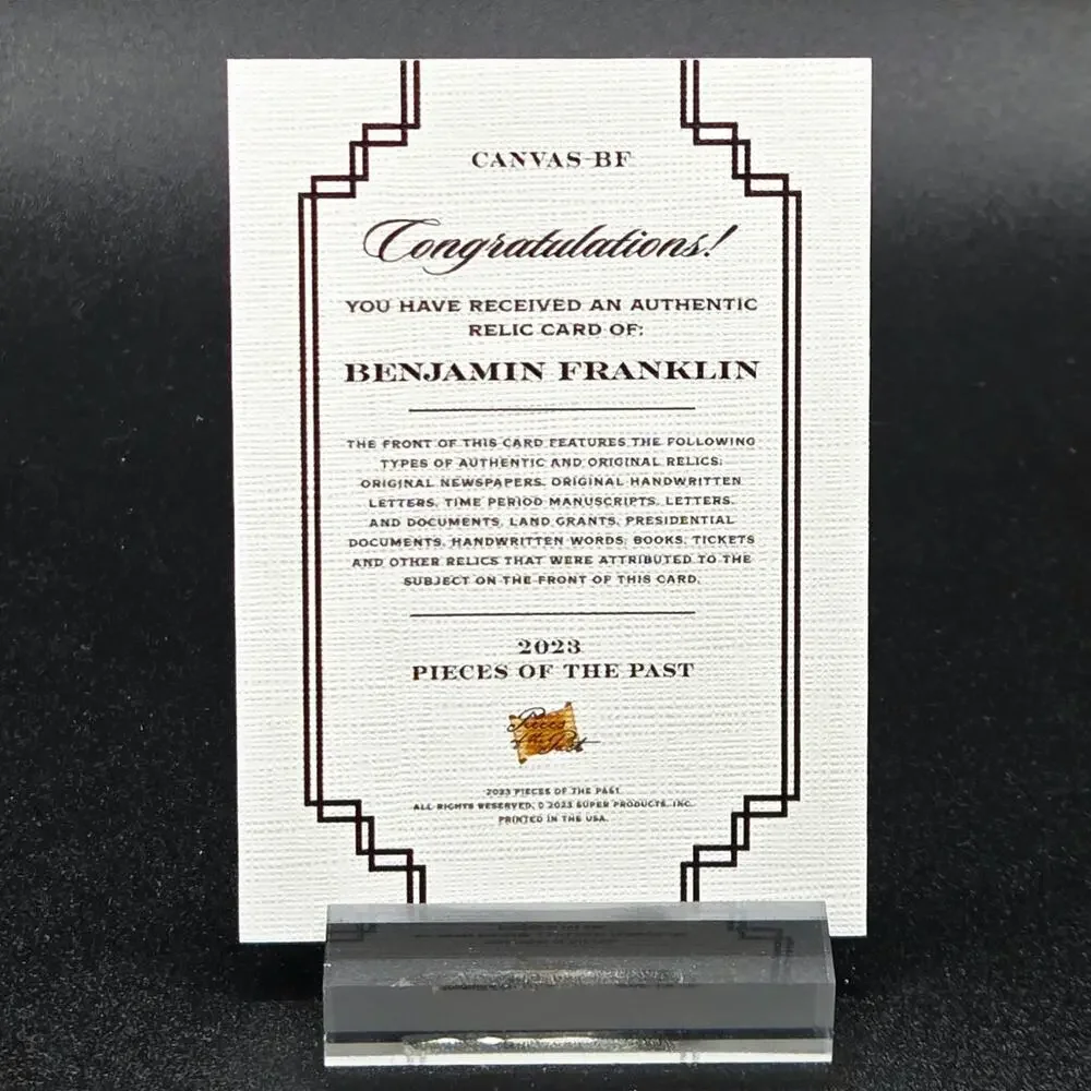 Authentic Benjamin Franklin Handwriting Relic on Canvas Piece of History